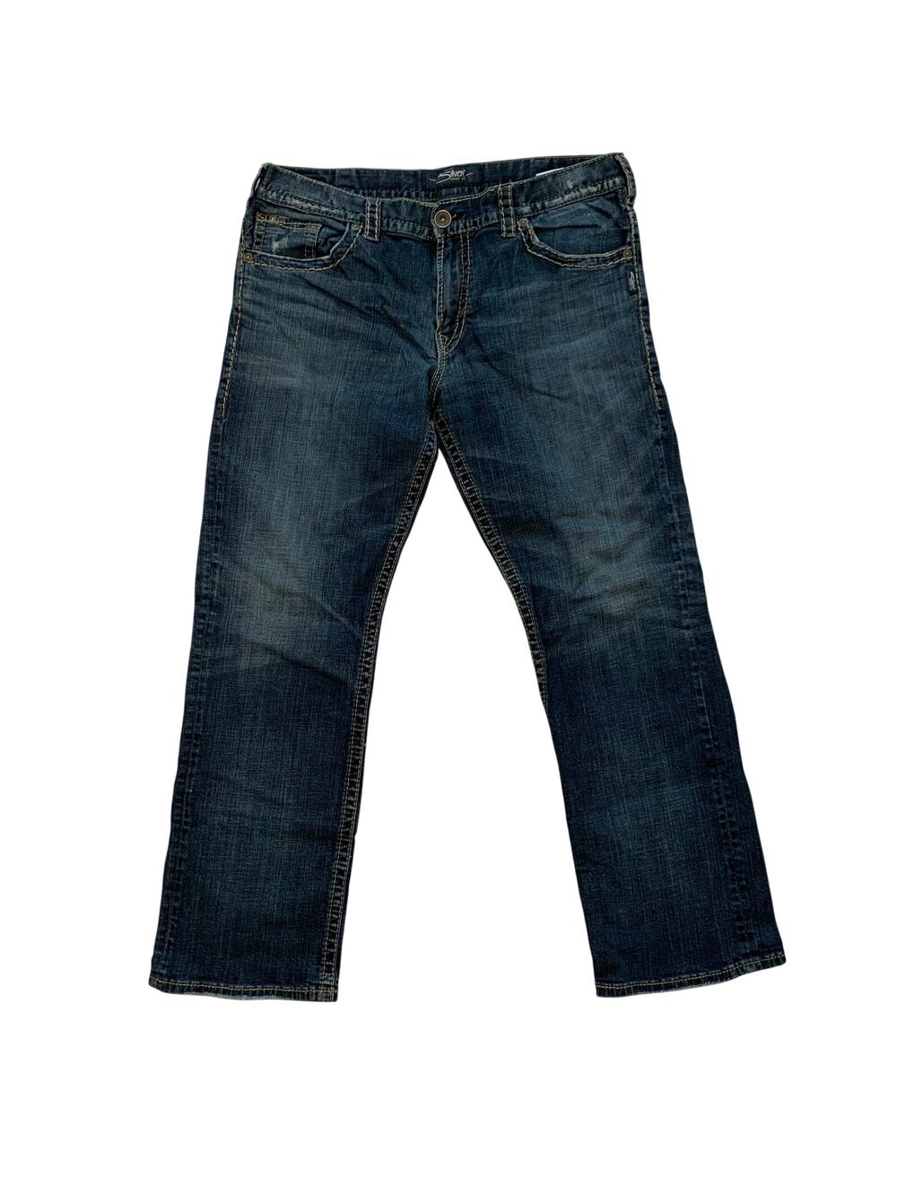Silver Jean Co. Mens 38x34 Gorde Straight Leg Distressed Jeans Cotton Denim Blue